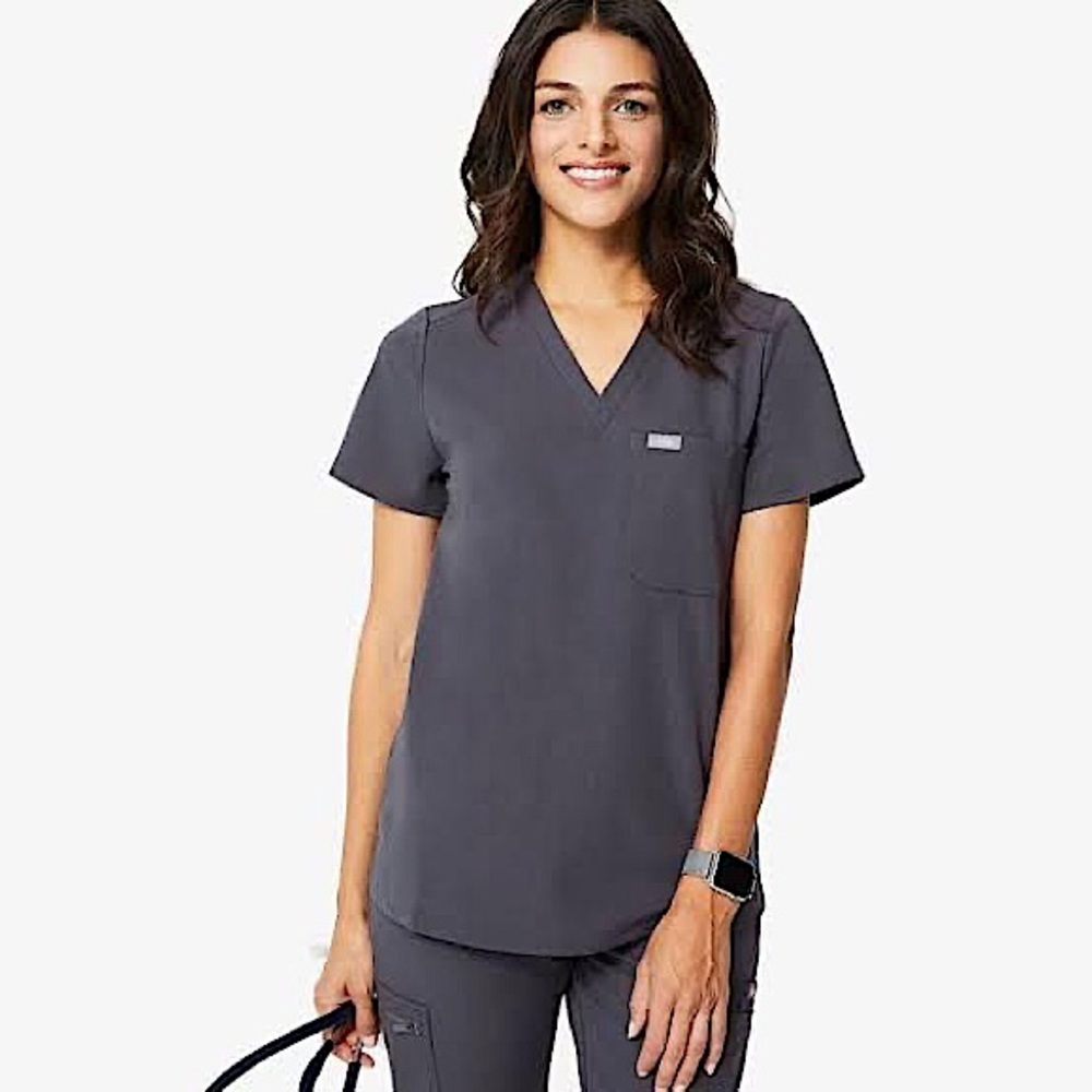Figs Set Zamora Jogger Pants & Catarina Top Scrubs Charcoal Gray Red Size XXS - Picture 4 of 12
